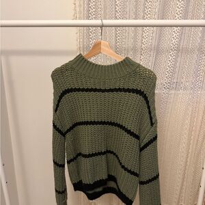 SHEIN Olive and Black Striped Turtleneck Sweater
